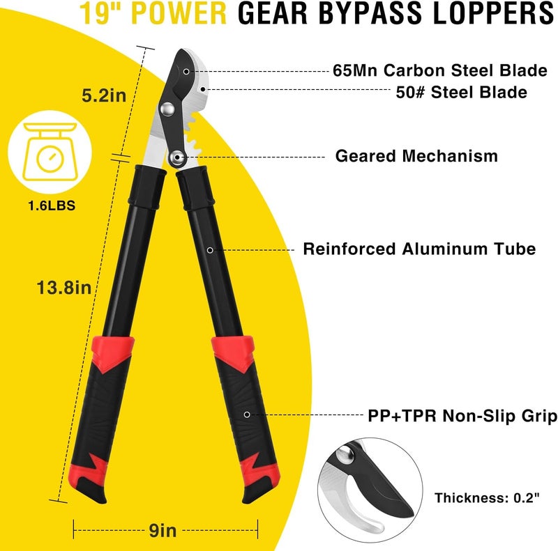 Yesker 19" Loppers Heavy Duty Branch Cutter Sharp Steel Blade Tree Trimmer up to 1" Diameter Cut Capacity Powerful Gear Action Lightweight Bypass Loppers Tools for Tree Trimming Garden Maintenance - Image 3